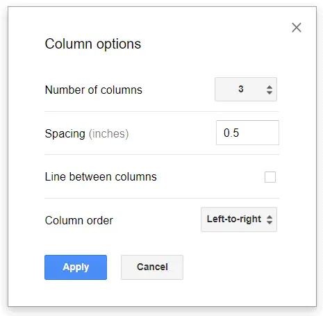 Column Options