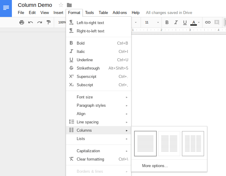 Columns Google Docs 2