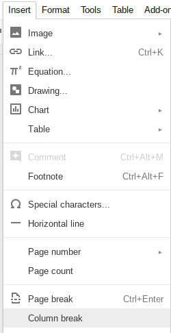 Columns Google Docs 4
