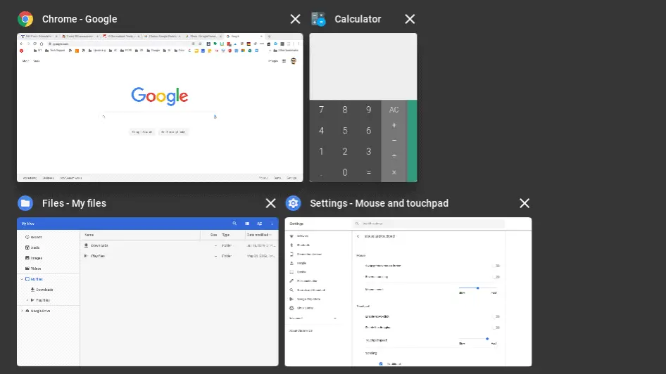 Show all open Chromebook apps