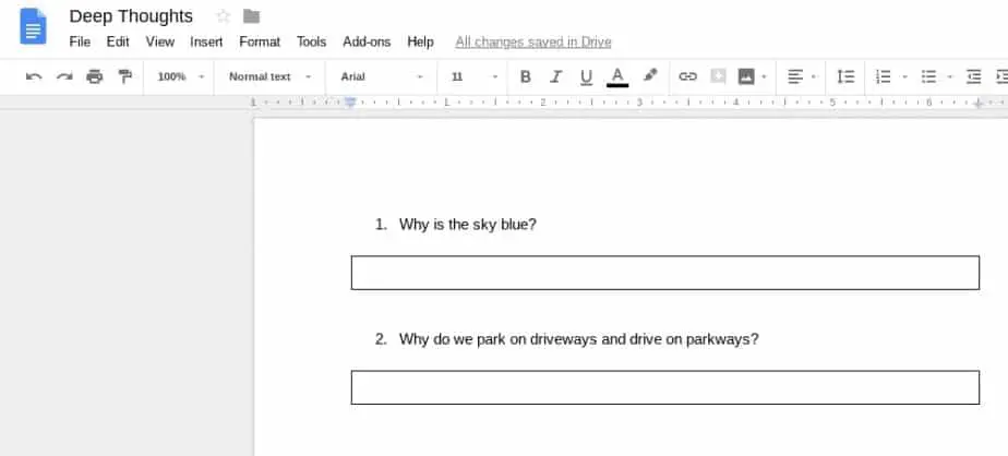 Question and Answers in Google Docs using Table