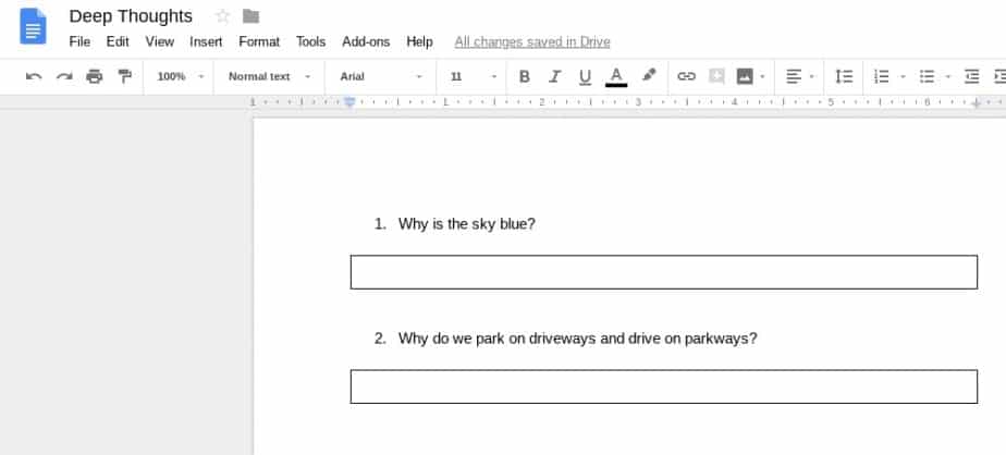 Question and Answers in Google Docs using Table